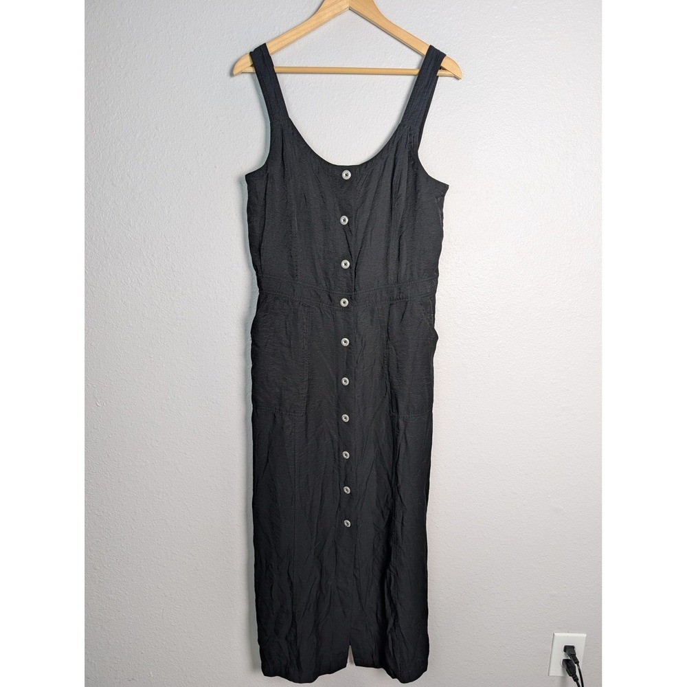 DKNY JEANS Dress‎ Womens M Black Long Sundress Strappy Square Neck Linen Pockets